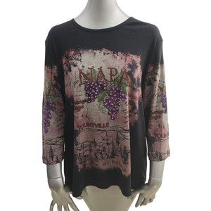 A.L.C. Napa Wine Rhinestone Grapes Black Shirt Top ALC 1X